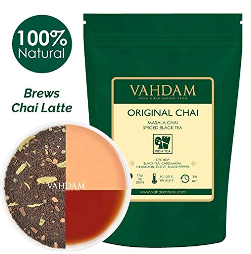 VAHDAM, hojas sueltas de té original indio Masala Chai latte (más de 200 tazas) | 100% INGREDIENTES NATURALES | Té negro, canela, cardamomo, clavo y pimienta negra | Producto de la India | Tea | 454gr