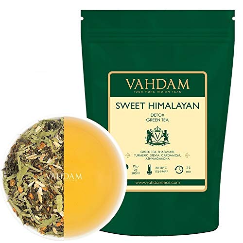 VAHDAM, hojas sueltas de té verde de desintoxicación del Himalaya dulce (100 tazas) | 100% TÉ DETOX NATURAL | | Preparar como té caliente o té helado | 100g (juego de 2)