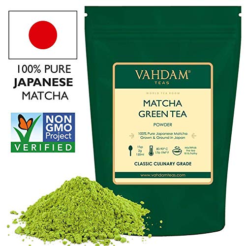 VAHDAM, polvo de té verde matcha (100 g, 50 tazas), polvo de matcha japonés puro y sin mezclar 100% certificado, té de matcha de grado culinario clásico | 137x Anti-OXIDANTES