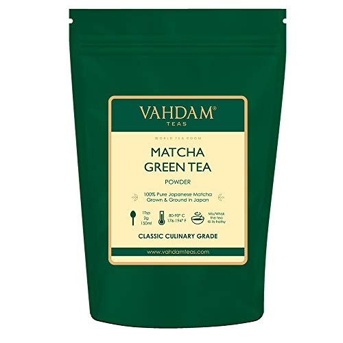 VAHDAM, polvo de té verde matcha (100 g, 50 tazas), polvo de matcha japonés puro y sin mezclar 100% certificado, té de matcha de grado culinario clásico | 137x Anti-OXIDANTES