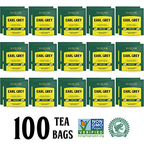 VAHDAM, Té Verde Cítrico Earl Grey, 100 Unidades | Bolsitas Té Earl Grey | Bolsitas Té Verde 100 Count | 100% Desintoxicación Natural Té Adelgazante | Preparar Caliente Helado