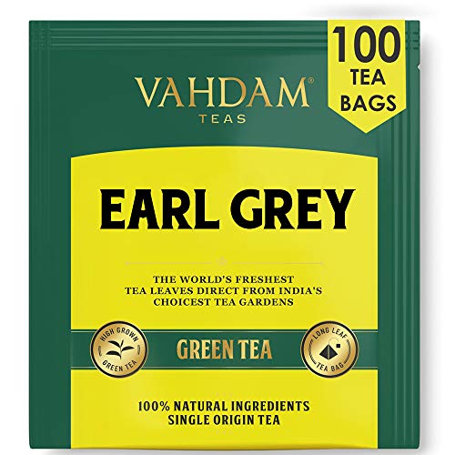 VAHDAM, Té Verde Cítrico Earl Grey, 100 Unidades | Bolsitas Té Earl Grey | Bolsitas Té Verde 100 Count | 100% Desintoxicación Natural Té Adelgazante | Preparar Caliente Helado