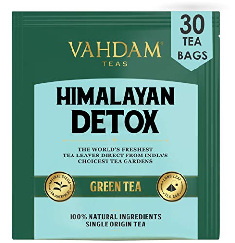 VAHDAM, té verde dulce de desintoxicación del Himalaya | 30 bolsitas de té (juego de 2) | Té de desintoxicación 100% natural | Hojas de té verde, Stevia, Cúrcuma, Shatavari, Cardamomo, Ashwagandha