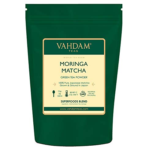 VAHDAM, té verde Matcha Moringa (50 porciones) | 100% PURE Matcha Tea Powder de origen japonés | 137x ANTIOXIDANTES | Té verde para bajar de peso y desintoxicación diaria | SUPER COMIDA de Japón, 100g
