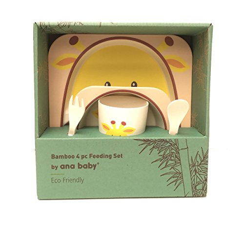 Vajilla de bambú para niños, 5 piezas, 100% fibra de bambú, ecológica, apta para lavavajillas (jirafa)