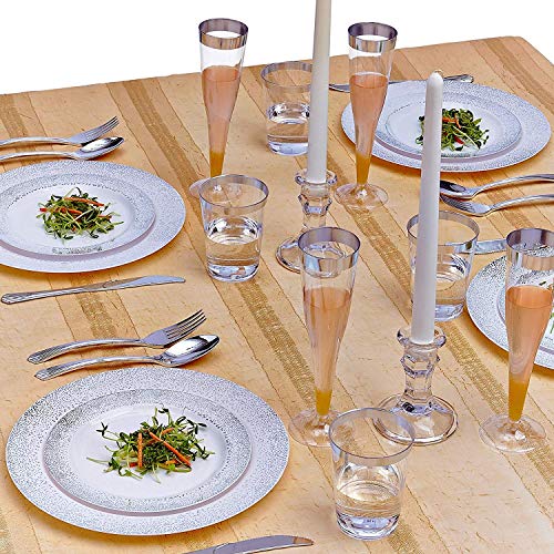 VAJILLA PARA FIESTAS DESECHABLE DE 20 PIEZAS | 20 platos grandes | Platos de plástico resistente | Para bodas y comidas de lujo | Ocean Mist Collection - Blanco con bruma de plata (26 cm)