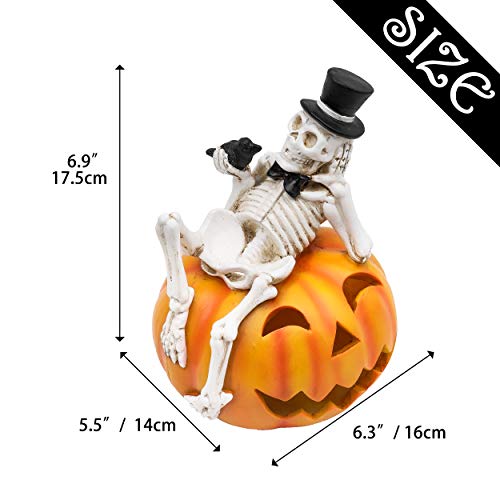 Valery Madelyn Adornos Decoraciones de Halloween, 17.8cm LED Linterna Figurilla Estatua de Cráneo y Calabaza, Regalo de Juguete de Halloween de Miedo, Fiesta de Feliz Halloween Trick or Treat