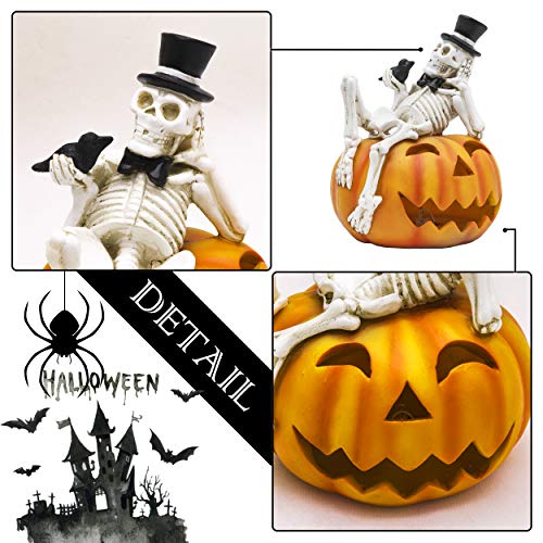 Valery Madelyn Adornos Decoraciones de Halloween, 17.8cm LED Linterna Figurilla Estatua de Cráneo y Calabaza, Regalo de Juguete de Halloween de Miedo, Fiesta de Feliz Halloween Trick or Treat