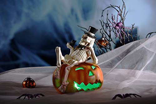 Valery Madelyn Adornos Decoraciones de Halloween, 17.8cm LED Linterna Figurilla Estatua de Cráneo y Calabaza, Regalo de Juguete de Halloween de Miedo, Fiesta de Feliz Halloween Trick or Treat