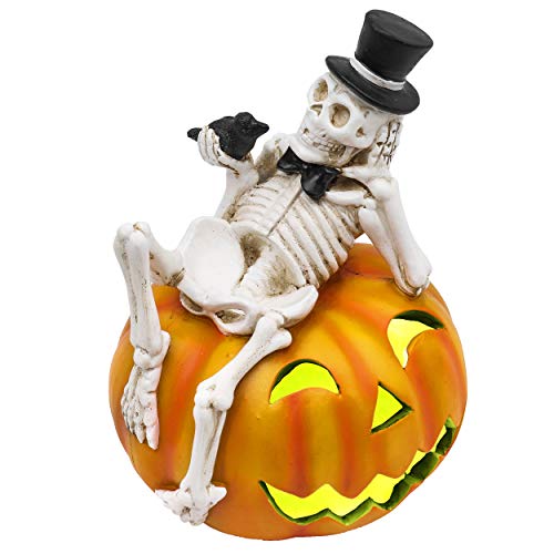 Valery Madelyn Adornos Decoraciones de Halloween, 17.8cm LED Linterna Figurilla Estatua de Cráneo y Calabaza, Regalo de Juguete de Halloween de Miedo, Fiesta de Feliz Halloween Trick or Treat