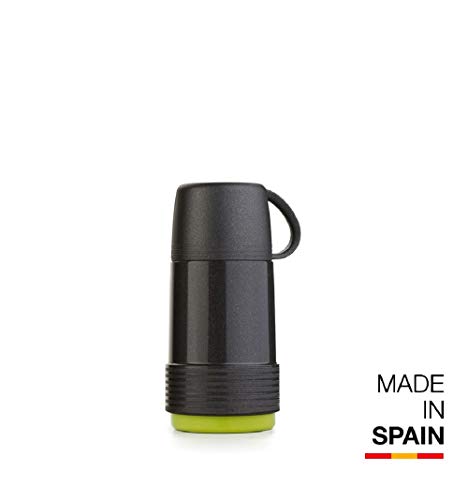 Valira Proterm Termo para líquidos de 0,75 L con Botella de Vidrio Aislante de Doble Pared Hecho en España, Color Negro-Verde, térmica