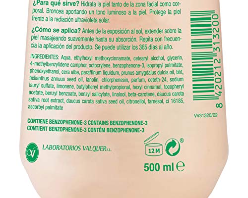 Válquer Leche Hidratante Bronceadora (SPF 20) - 500 ml.