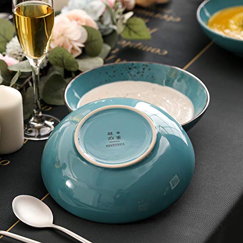 vancasso Serie Navia Oceano Platos Hondos 4 Piezas Juego de Platos de Sopa, Ensalada, Fruta, Vajillas Esmaltada Gres Azul Marino Vajillas Retro