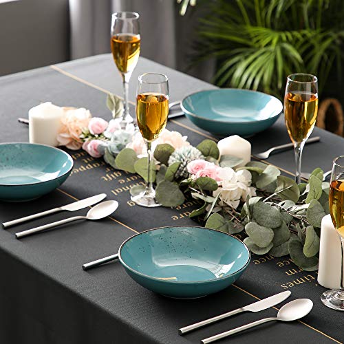 vancasso Serie Navia Oceano Platos Hondos 4 Piezas Juego de Platos de Sopa, Ensalada, Fruta, Vajillas Esmaltada Gres Azul Marino Vajillas Retro