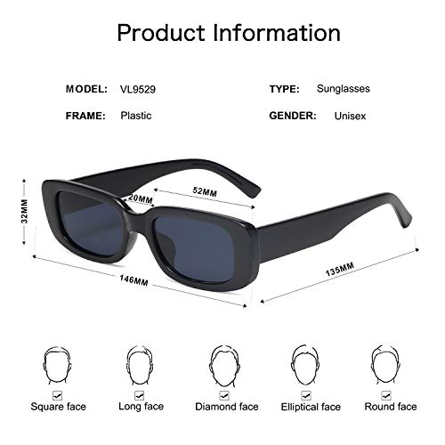 VANLINKER Gafas de sol rectangulares para hombre, protección UV, pequeño y ancho con marco retro, a la moda, estilo vintage de los años 90