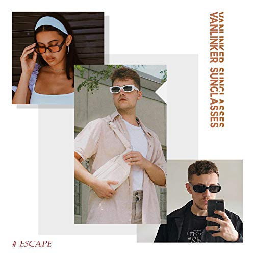 VANLINKER Gafas de sol rectangulares para hombre, protección UV, pequeño y ancho con marco retro, a la moda, estilo vintage de los años 90