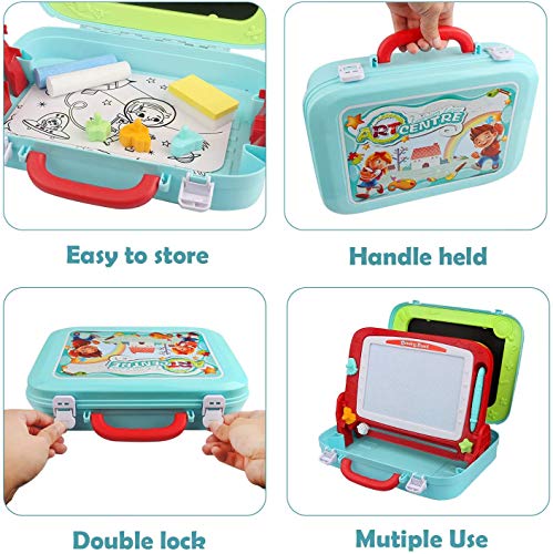 Vanplay Pizarra Mágica para Niños, 2 en 1 Caballete Doble Cara Bibujo Tablero del Doodle Magneticos de los Niños para 3 4 5 Años