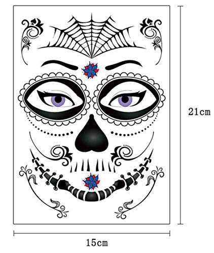 Vansoon 10 piezas pegatina de tatuajes de Halloween, cara, maquillaje de cicatriz falsa, calabaza, cabeza de calavera Pegatinas luminosas para Halloween Navidad Mascarada Despedida de soltero