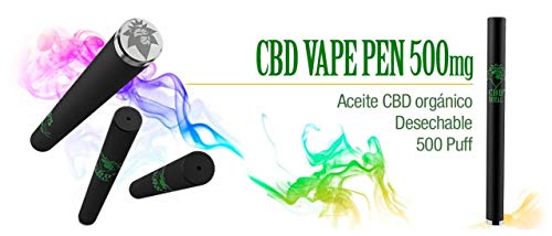 Vaporizador CBD 500 MG, Vape aceite CBD, Vaper Electrónico Desechable Sin batería Sin nicotina Sabor Cannabis Color Negro