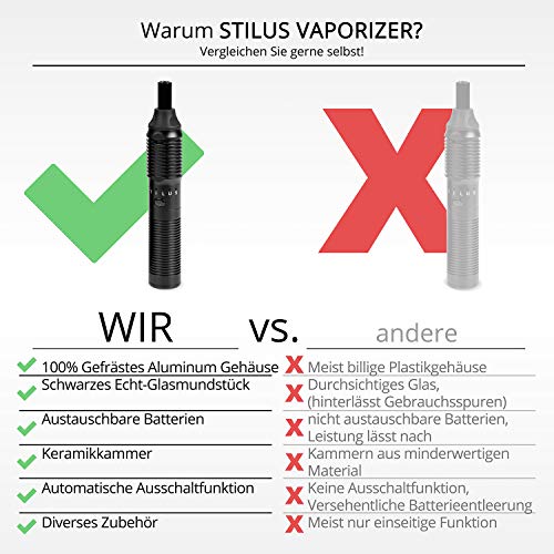 Vaporizadores ZEN Vaporizers® Stilus para hierbas, vaporizador de vaporizador noble, con 2 boquillas de vidrio y silicona, muy buen tiro, carcasa de aluminio + modular expansible - sin nicotina