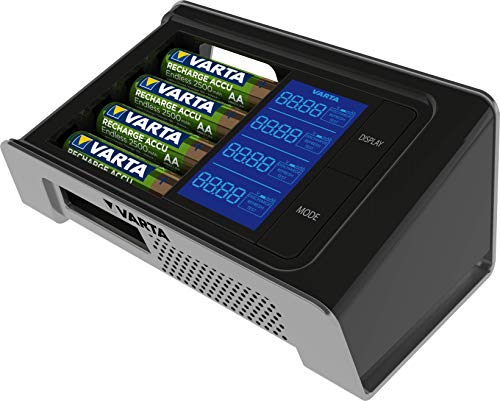 VARTA LCD Ultra Fast Charger (para AA/AA), canales indiviudales, detección de células defectuosas, incluye 4x VARTA RECHAGE ACCU Power AA 2100mAh, listo para usar