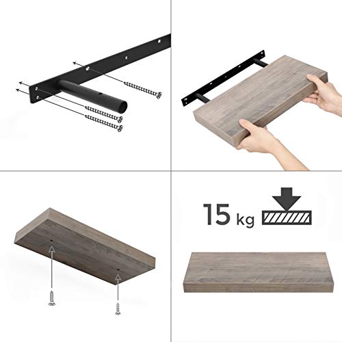 VASAGLE Estante Flotante, Estante de Pared para Fotos, Decoraciones, en Salón, Cocina, Pasillo, Dormitorio, Baño, Greige LWS024M01