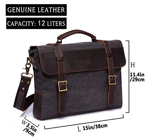 VASCHY Bolso Hombre, Bolsos Bandolera Hombre Lona Cuero Bolsa Mensajero Vintage Maletas para Ordenador 14 Pulgadas Maletin Caballero Escuela Trabajo Gris