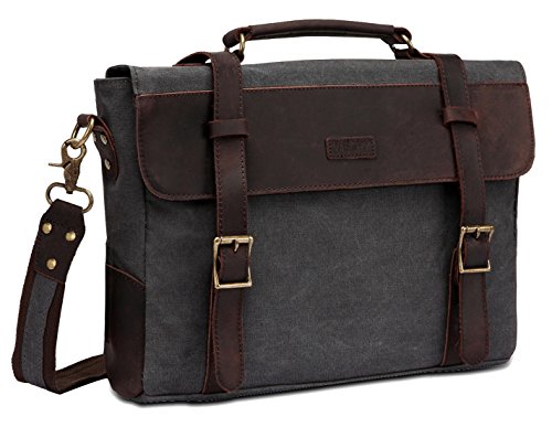 VASCHY Bolso Hombre, Bolsos Bandolera Hombre Lona Cuero Bolsa Mensajero Vintage Maletas para Ordenador 14 Pulgadas Maletin Caballero Escuela Trabajo Gris