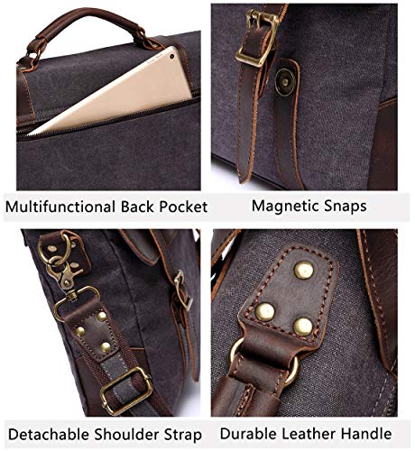 VASCHY Bolso Hombre, Bolsos Bandolera Hombre Lona Cuero Bolsa Mensajero Vintage Maletas para Ordenador 14 Pulgadas Maletin Caballero Escuela Trabajo Gris