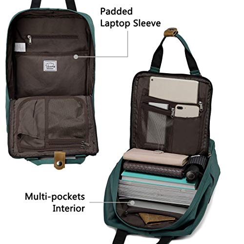 VASCHY Mochila Hombre,Vintage Mochilas Escolares Juveniles Mochila para Portatil 15.6 Pulgadas Mochila Casual Mochila Universidad Resistente al Agua Verde Oscuro