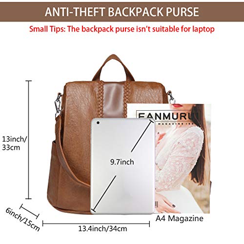 VASCHY Mochila Mujer,Mochila Antirrobo Bolsos Mochila Mujer Piel Mochilas Universitarias Impermeable Bolsos Bandolera Casual para Escuela Trabajo Viajes Marrón