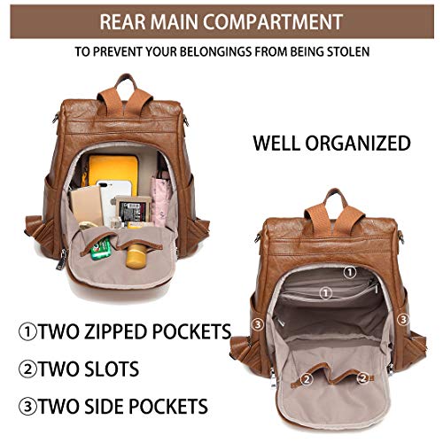 VASCHY Mochila Mujer,Mochila Antirrobo Bolsos Mochila Mujer Piel Mochilas Universitarias Impermeable Bolsos Bandolera Casual para Escuela Trabajo Viajes Marrón