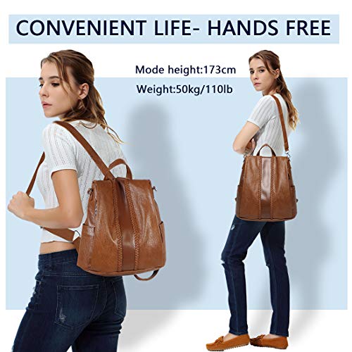 VASCHY Mochila Mujer,Mochila Antirrobo Bolsos Mochila Mujer Piel Mochilas Universitarias Impermeable Bolsos Bandolera Casual para Escuela Trabajo Viajes Marrón