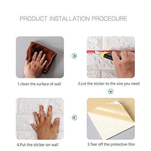 VASEN Papel Pintado Pared, 3D Paneles Pared Autoadhesivos, Papel Pintado Autoadhesivo Imitación Ladrillo, Papel Pared para Salón Cocina, 77 x 70cm (10 piezas, Blanco)