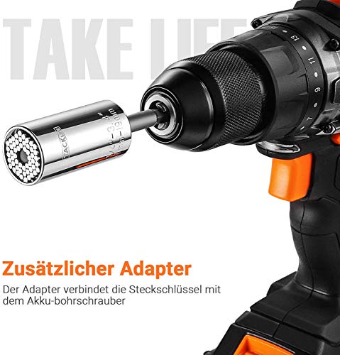 Vaso Universal, Tacklife ASW01A 3Pcs N en 1 multifunción 1/4 '' - 3/4 '' (7mm-19mm) Vaso Universal con Acero al Cromo-vanadio, Llave Métrica Adaptador de Taladro Eléctrico