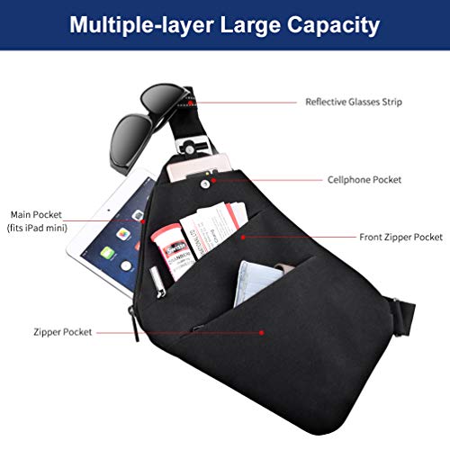 VBIGER Bandoleras Hombre Pequeña Bolso Pecho Hombre Anti-robo Casual Mochila Sling Bandoleras Cruzada Crossbody de Viaje (negro1) 1