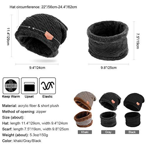 VBIGER Gorras Con Bufanda y Gorros de punto Sombreros de Invierno Hombre (C-Gris)