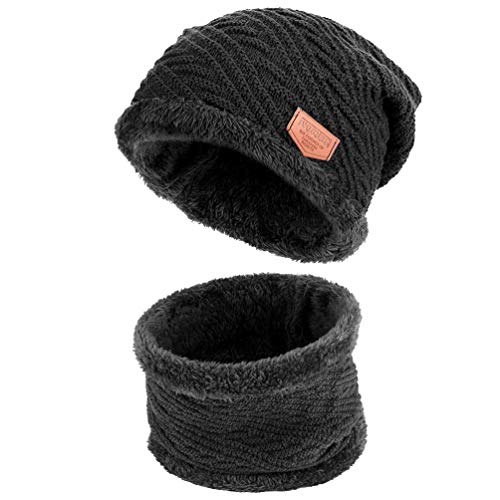 VBIGER Gorras Con Bufanda y Gorros de punto Sombreros de Invierno Hombre (C-Gris)