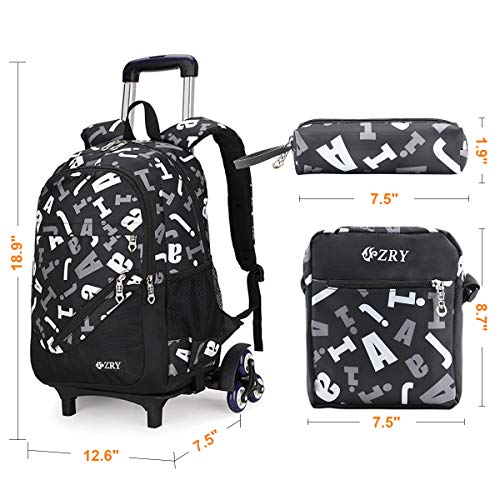 Vbiger Mochilas Escolares Juveniles con Ruedas Mochilas Niño Adolescentes Estuche de 6 Ruedas a Prueba de Agua con Bandolera para Niños Adolescentes de 1-6 Clase Primaria para Viajar Escalada (Negro)