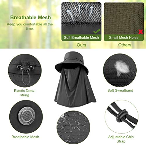 VBIGER Sombrero de Sol Protección UV para el Verano Ala Ancha Pesca Plegable Sombreros con Solapa Extraíble y Malla Transpirable (Gris oscuro)