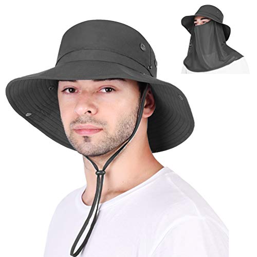 VBIGER Sombrero de Sol Protección UV para el Verano Ala Ancha Pesca Plegable Sombreros con Solapa Extraíble y Malla Transpirable (Gris oscuro)