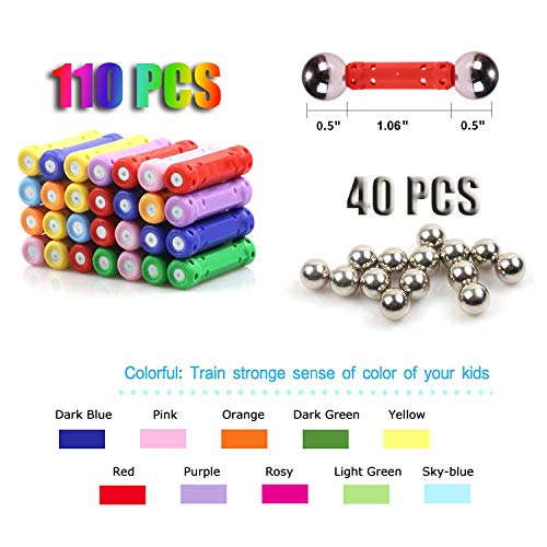 Veatree 150PCS Palos magnéticos, Palos magnéticos y Bolas Set Palos de construcción magnéticos Juguetes magnéticos de construcción Juguetes magnéticos Palos Juguetes educativos para niños
