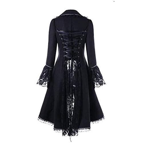 VECDY Chaqueta De Esmoquin Retro De Manga Larga para Mujer, con Espalda Larga, Vendaje, Panel De Encaje, Chaqueta De Esmoquin Cosplay Carnaval (A-Negro, M)