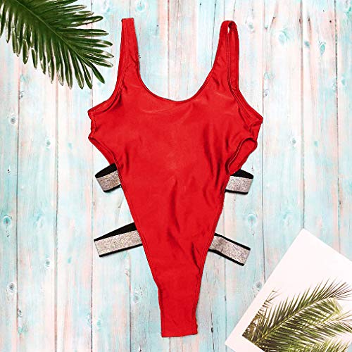 VECDY Sexy Monokini Bikini 2019 Traje De Baño Ropa De Playa Sólido Lentejuelas 1 Pieza Bañador Natación Arena Verano(Rojo,M)