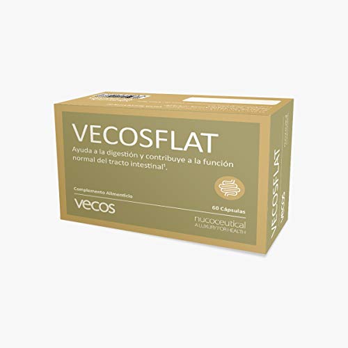 Vecosflat para la eliminación física y fisiológica de gases y la sensación de hinchazón – Suplemento con carbón activo (400 mg) para el alivio intestinal y contra las flatulencias – 60 cápsulas