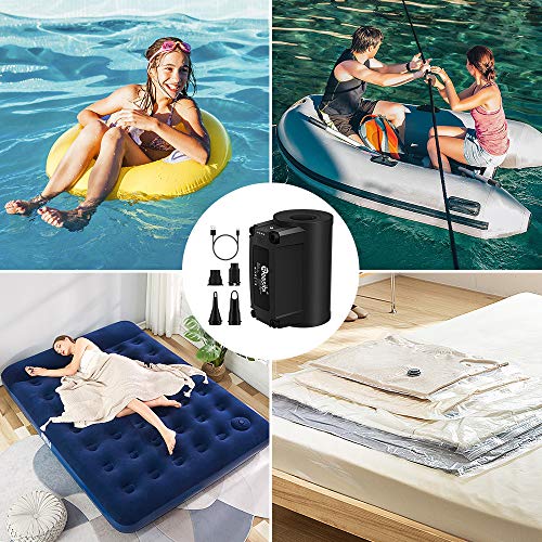 VEEAPE Bomba de Aire eléctrica, Bombas de inflado/deflactor de llenado rápido portátiles para Anillo de natación, Barcos, Juguetes inflables, Acampar al Aire Libre, con 4 Accesorios