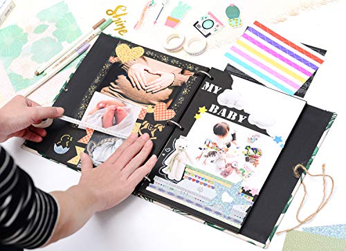 VEESUN Album de Fotos Scrapbook, 60 Páginas Negras (30 Hojas), DIY DIY Scrapbooking Album Original para Boda Aniversario de Oro Cumpleaños Navidad para Mujer Niña Novios Novia Regalos, Hojas Verdes