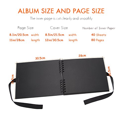 VEESUN Album de Fotos Scrapbook, 80 Páginas Negras (40 Hojas), DIY Scrapbooking Album Original para Aniversario de Boda de Oro Cumpleaños Navidad para Mujer Niña Novios Novia Amiga Regalos, Negro