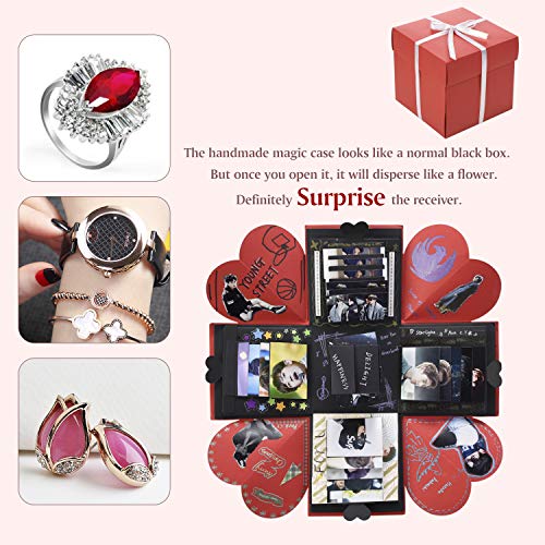 VEESUN Caja de Regalo Creative Explosion Box, DIY Álbum de Fotos Amor Memory Album Caja Fotos Regalos Originals para Aniversario de Boda Cumpleaños Navidad para Mujer Niña Novios Novia, Negro y Rojo