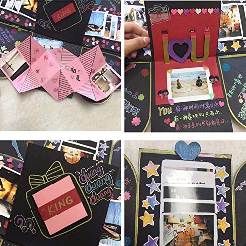 VEESUN Caja de Regalo Creative Explosion Box, DIY Álbum de Fotos Amor Memory Album Caja Fotos Regalos Originals para Aniversario de Boda Cumpleaños Navidad para Mujer Niña Novios Novia, Negro y Rojo
